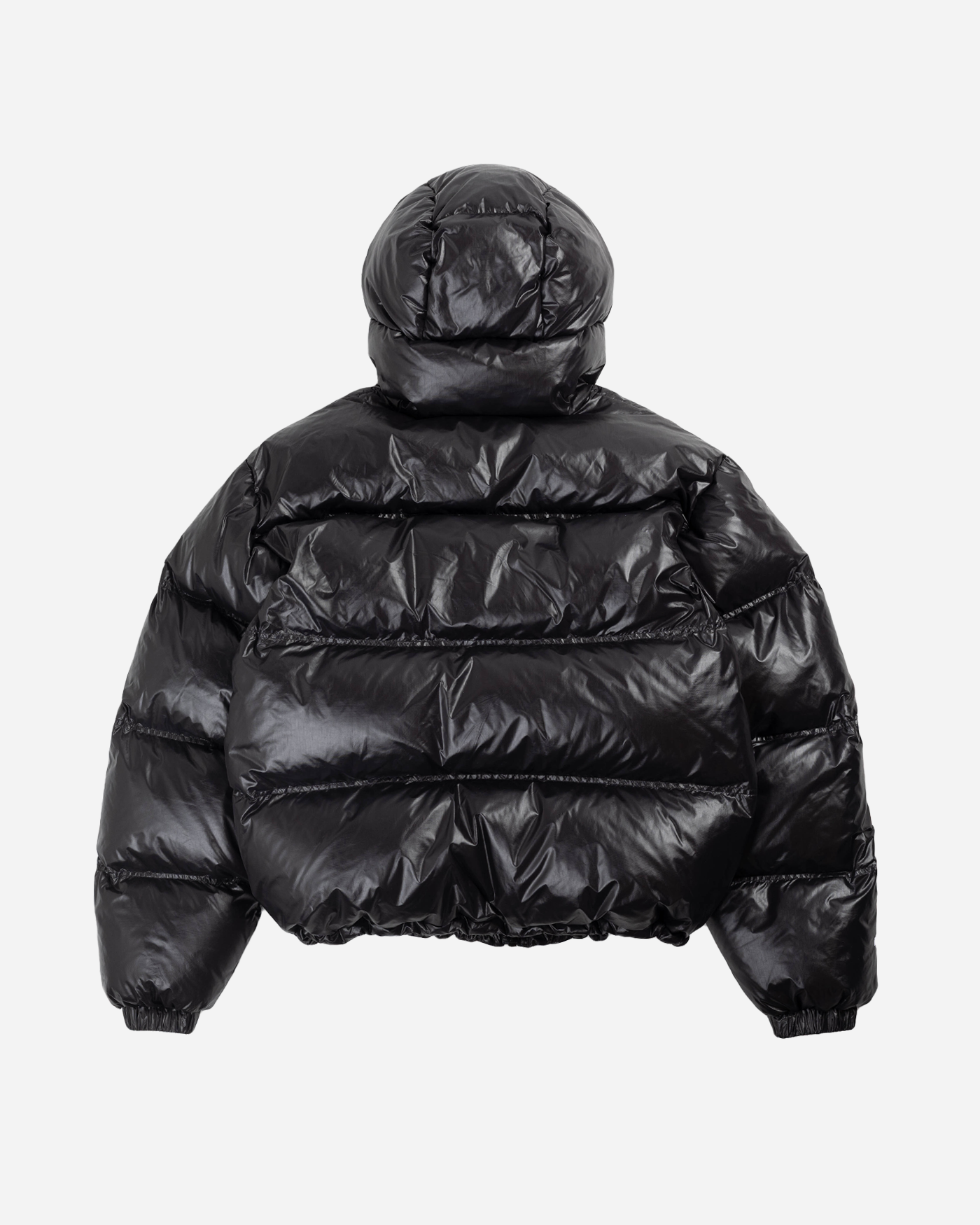 Black puffer jacket back view