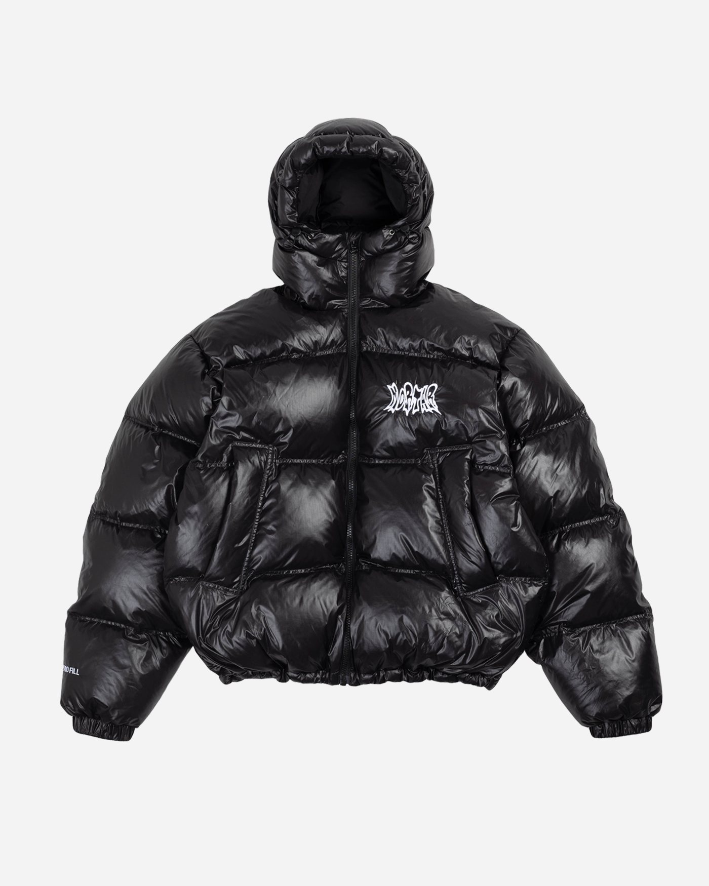 Black puffer jacket front view