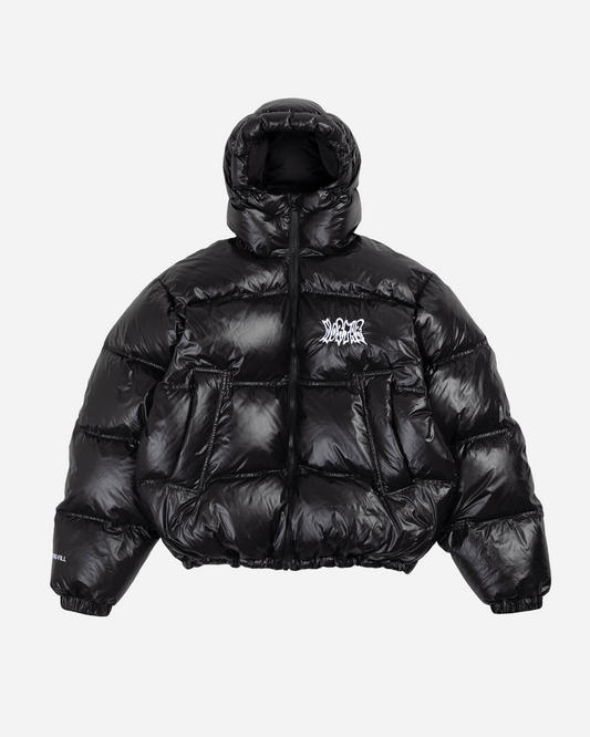 Black puffer jacket front view