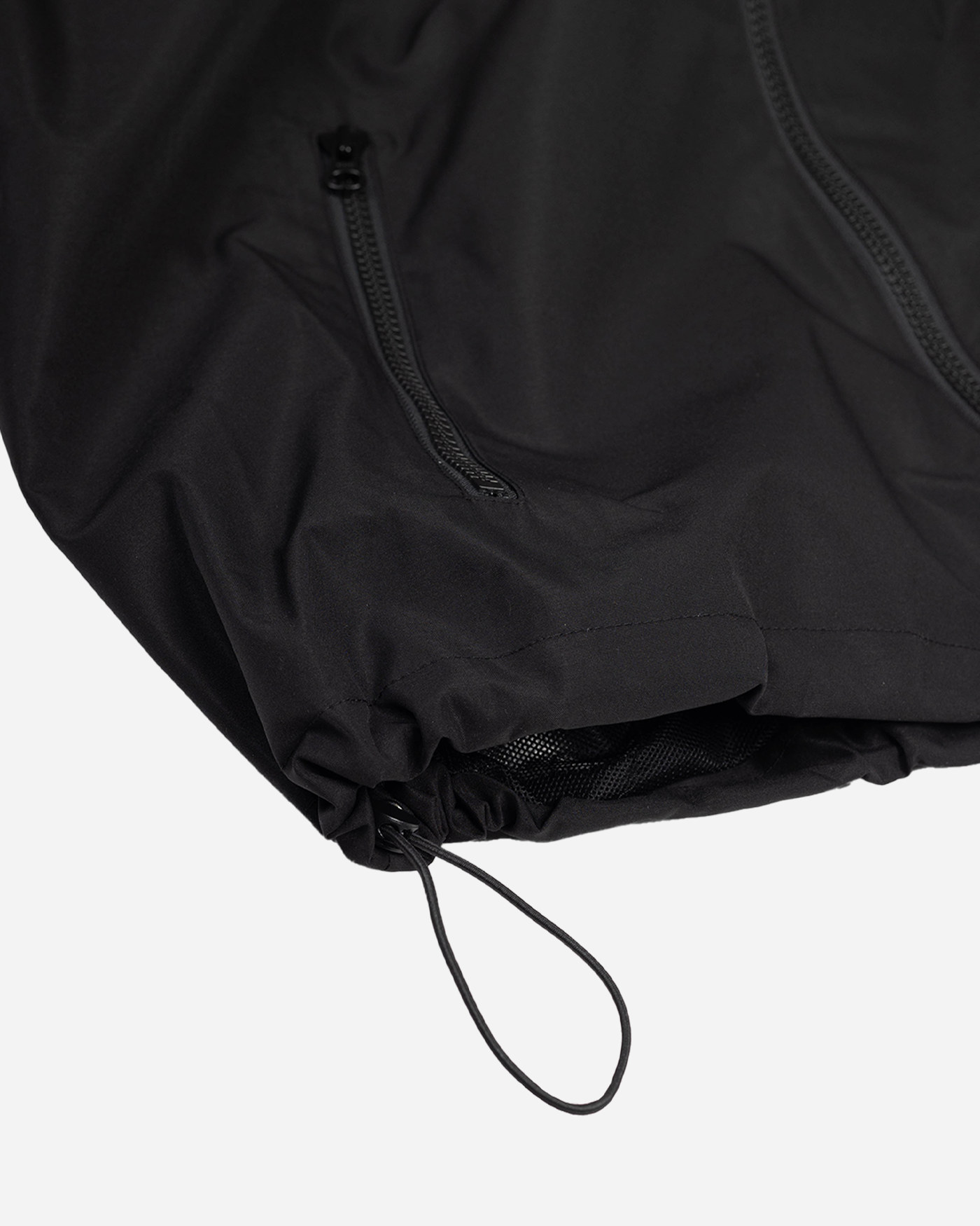 Black snow jacket adjustable waist detail