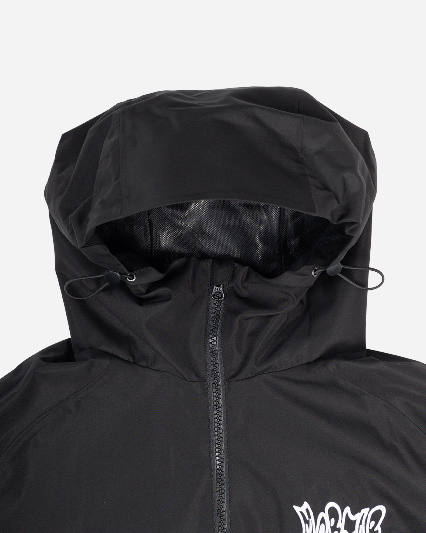 Black snow jacket hood detail