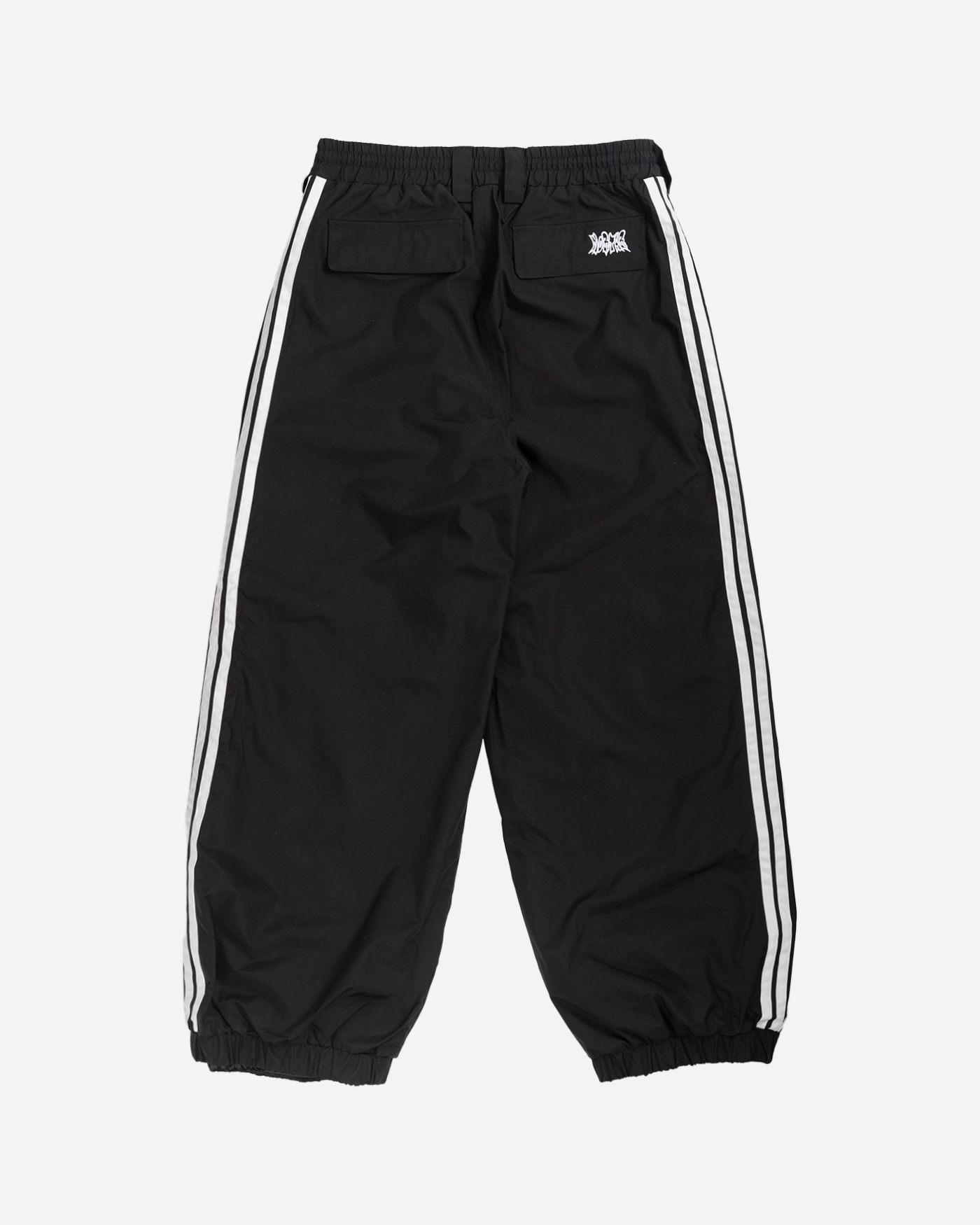 Black stripe baggy snowpants back view