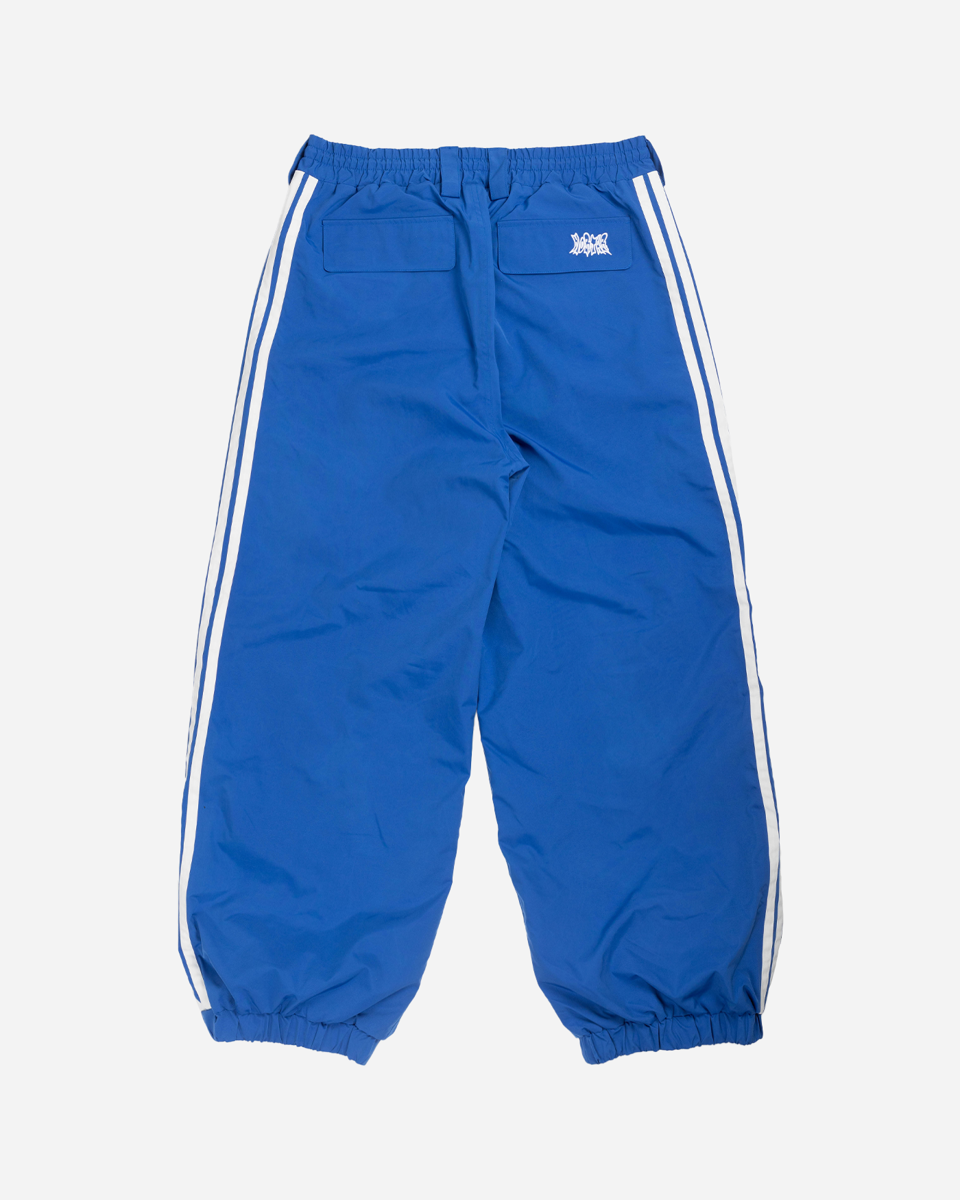 Blue stripe baggy snowpants back view
