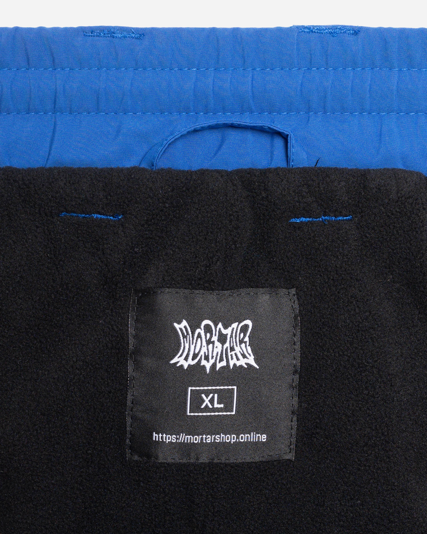 Blue stripe baggy snowpants fleece lining detail