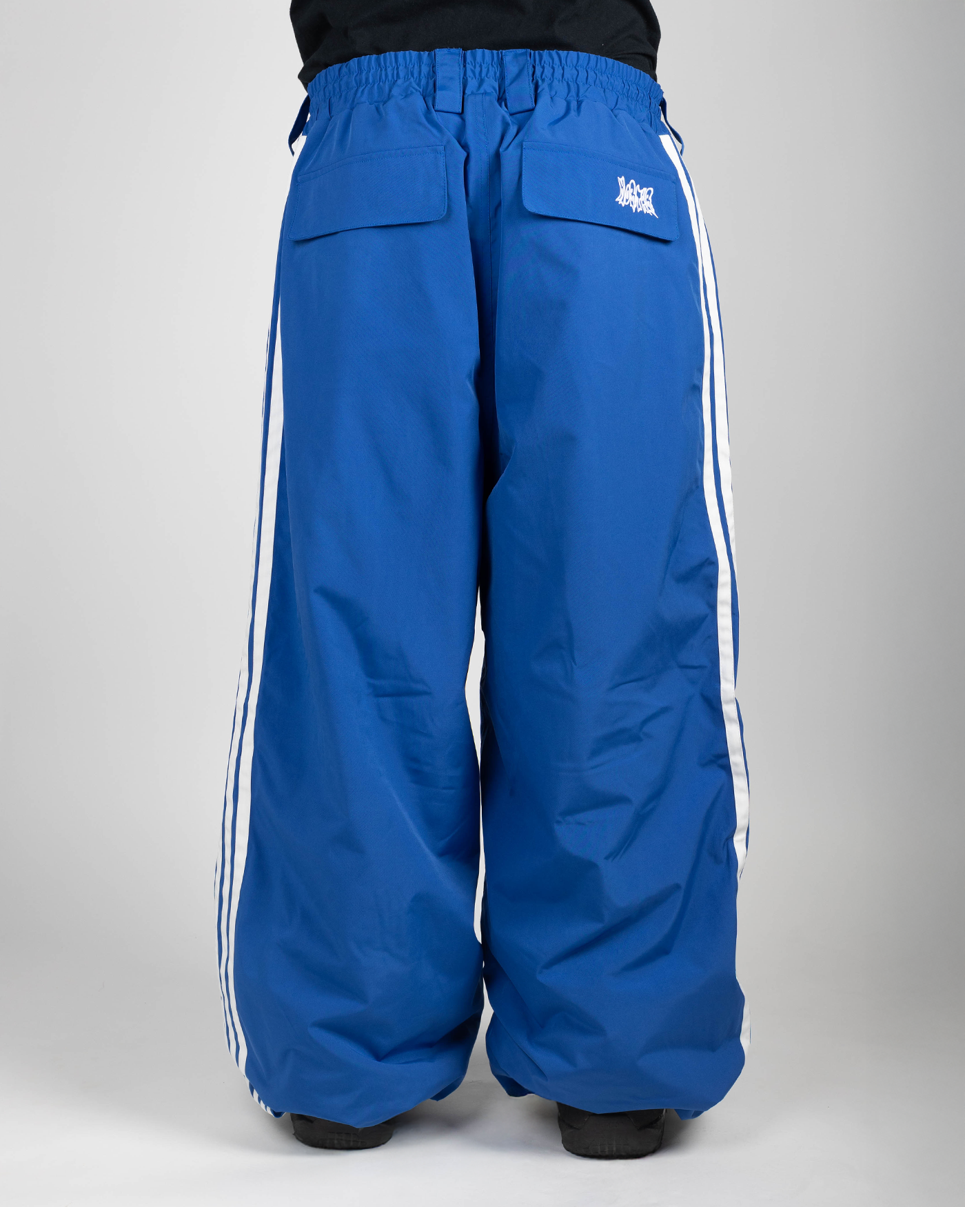 Blue stripe baggy snowpants back view
