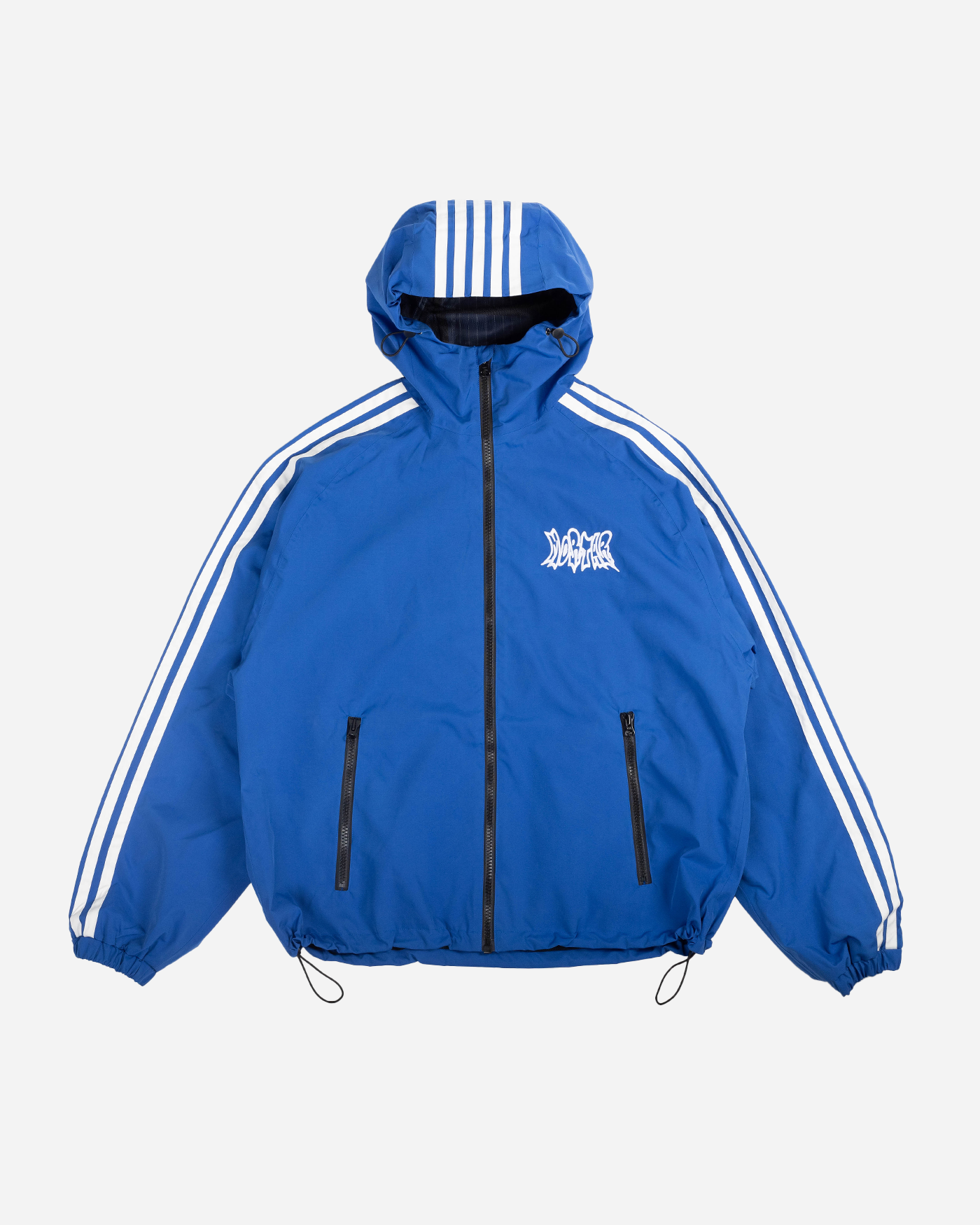 Blue stripe snow jacket front view