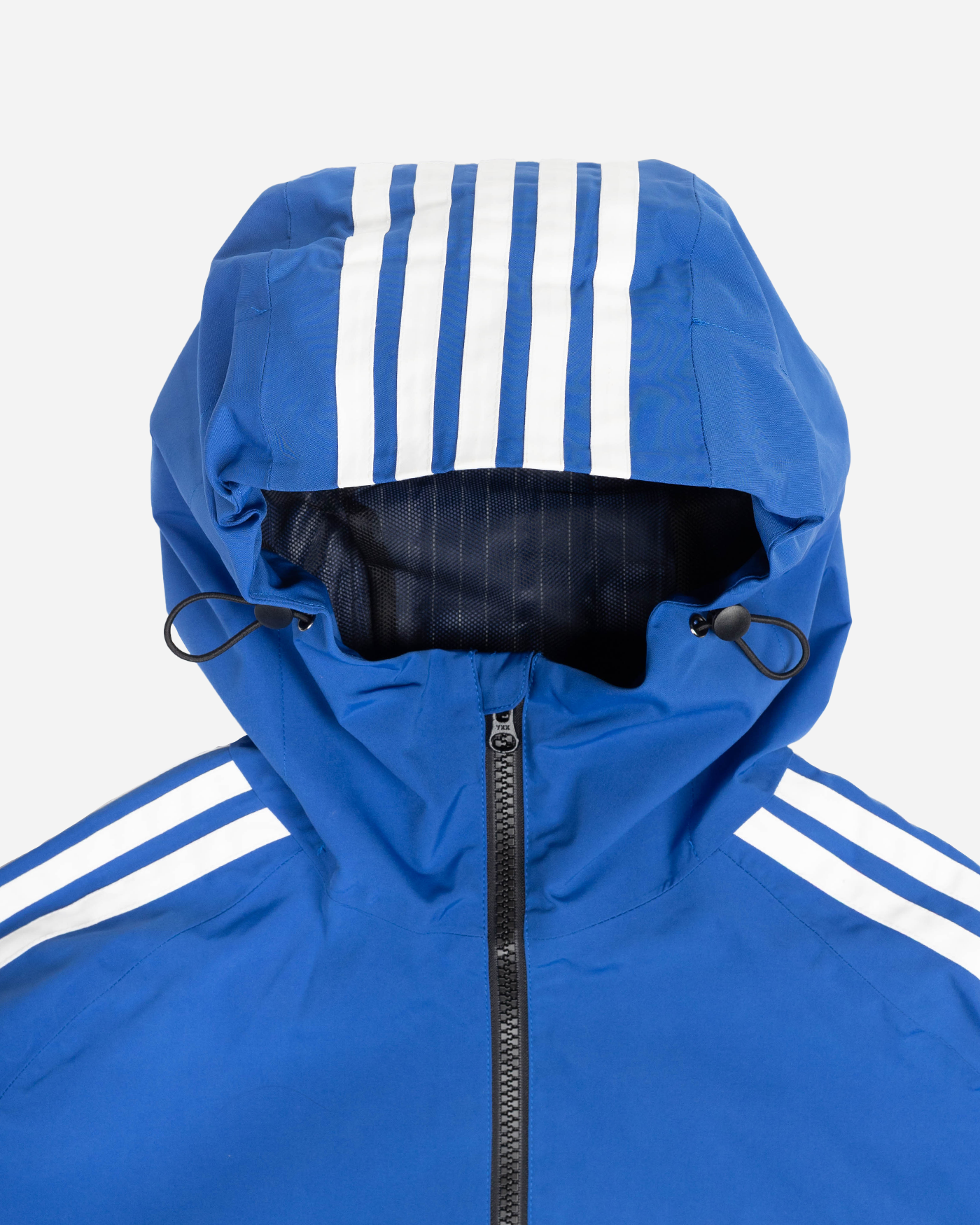 Blue stripe snow jacket hood detail
