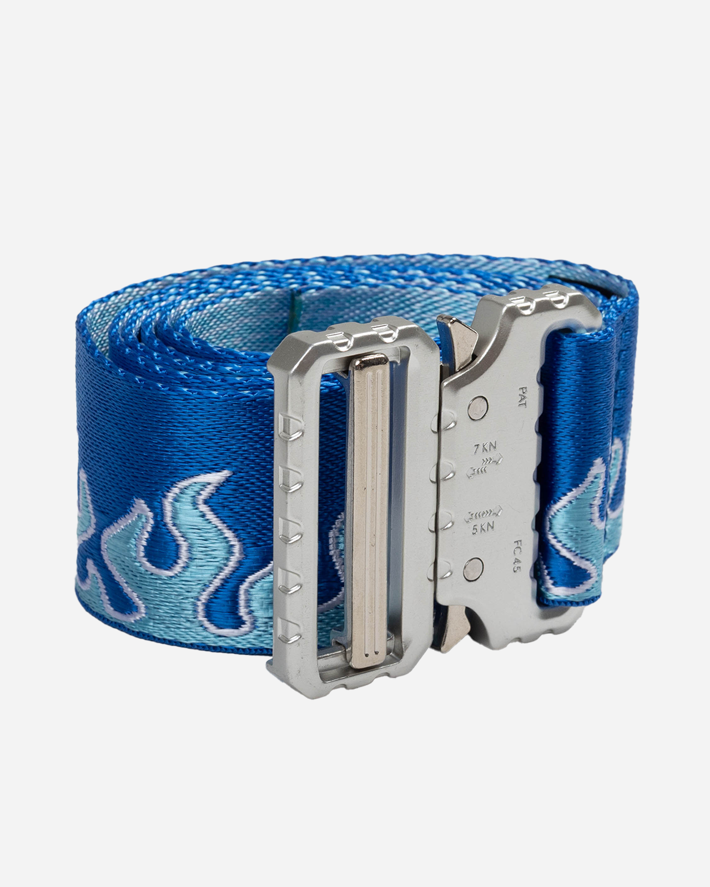 Flame belt front view buckle detail