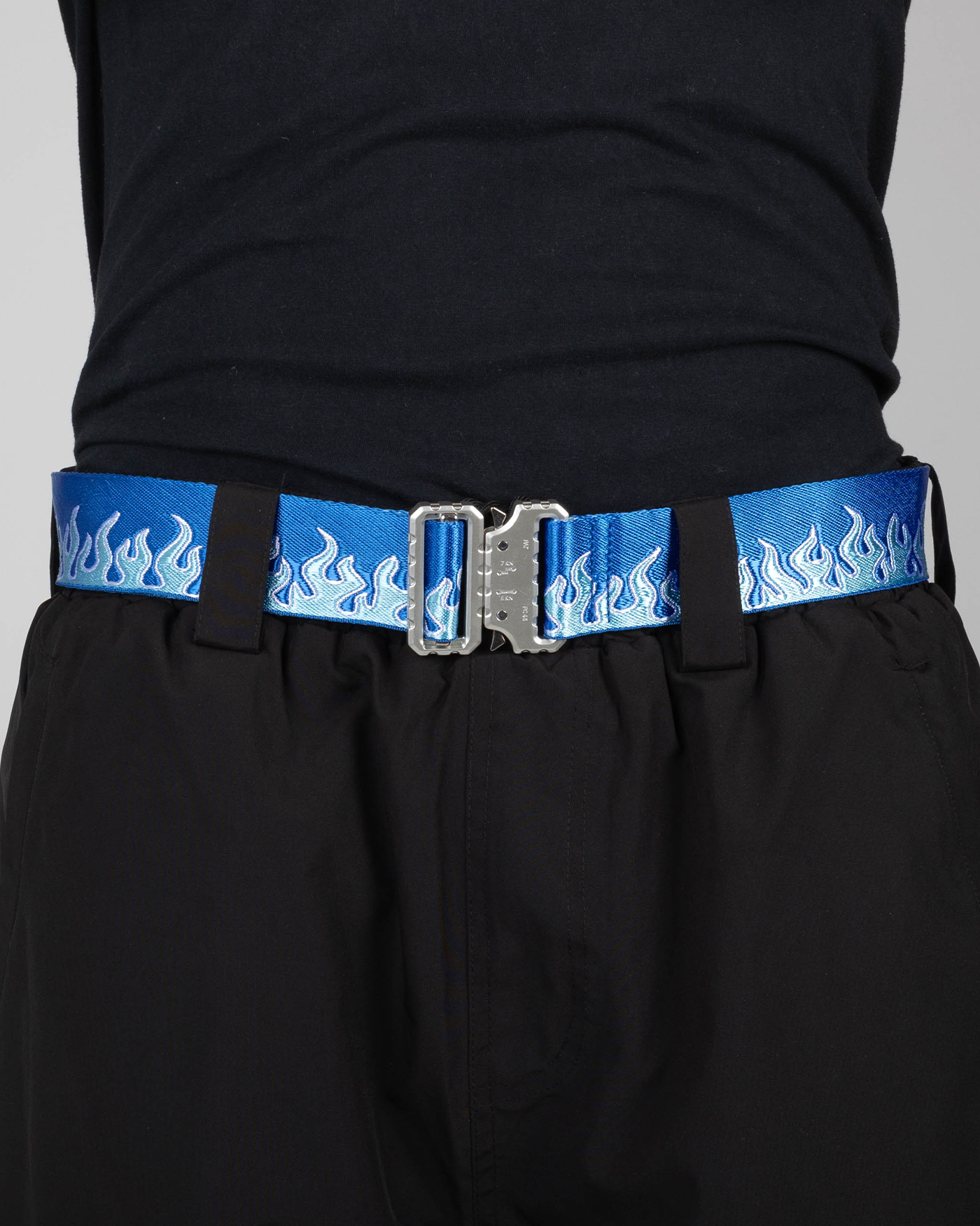 Flame belt front view on a model