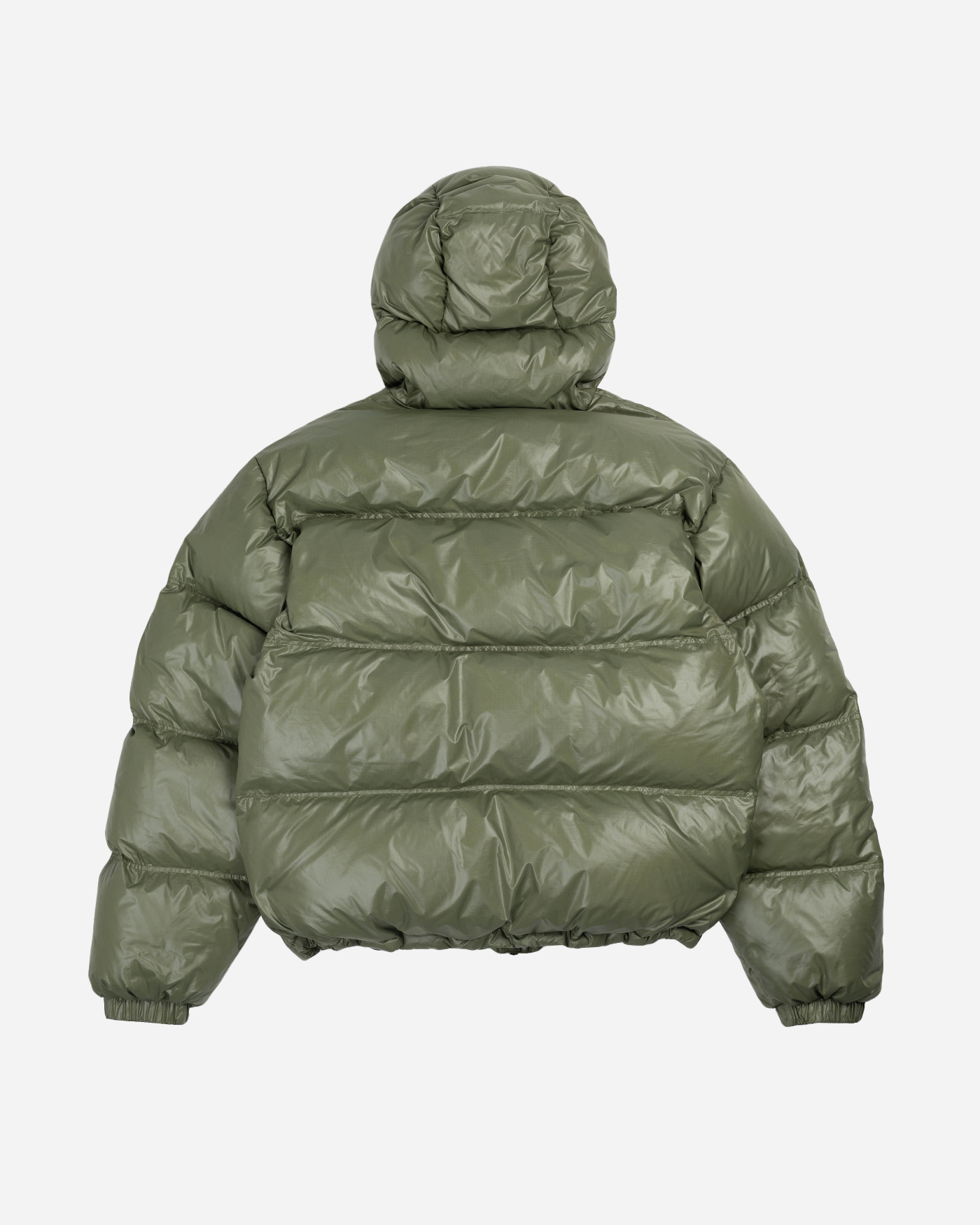 Green puffer jacket back view