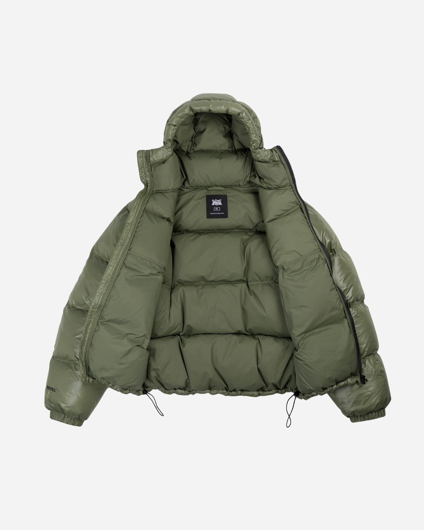 Green puffer jacket liner detail