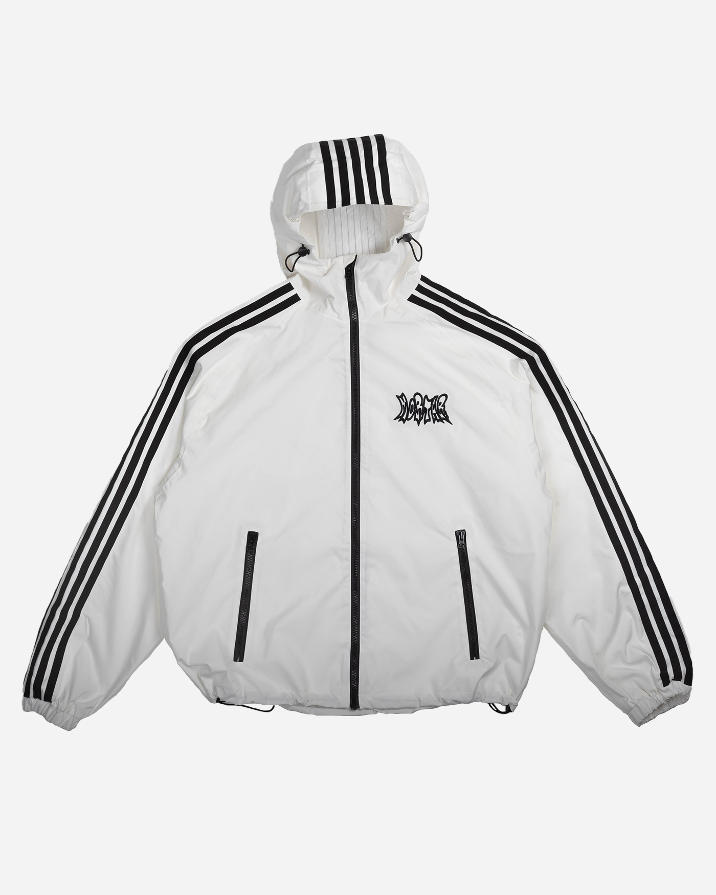 White stripe snow jacket front view