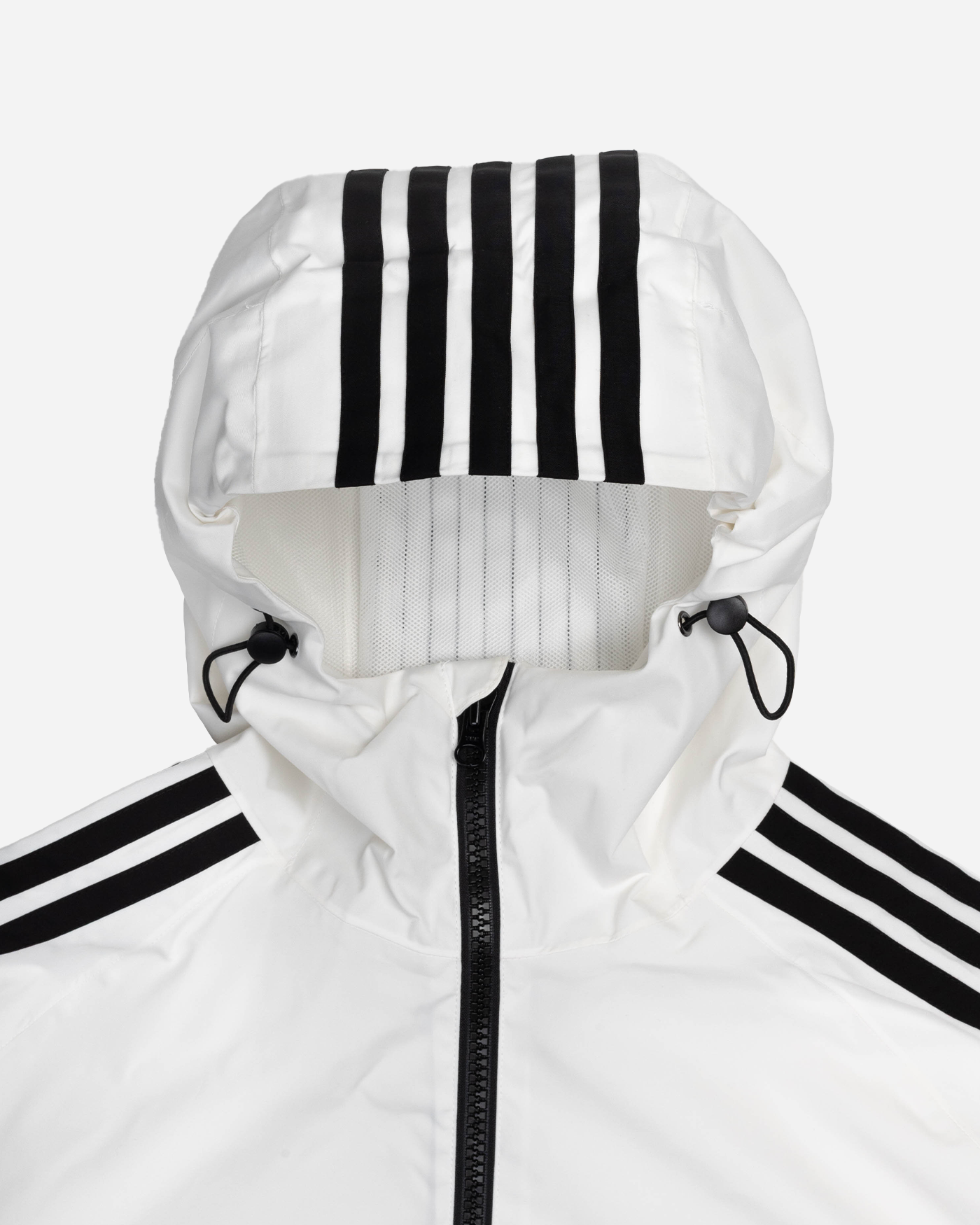 White stripe snow jacket hood detail